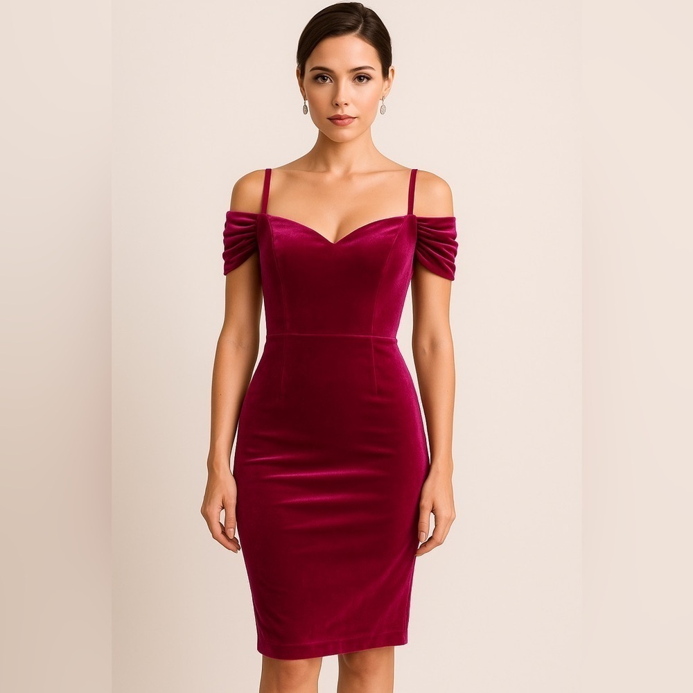 Laundry by Shelli Segal Fuchsia Velvet Cold Shoulder Midi Cocktail Dress 10 NWT